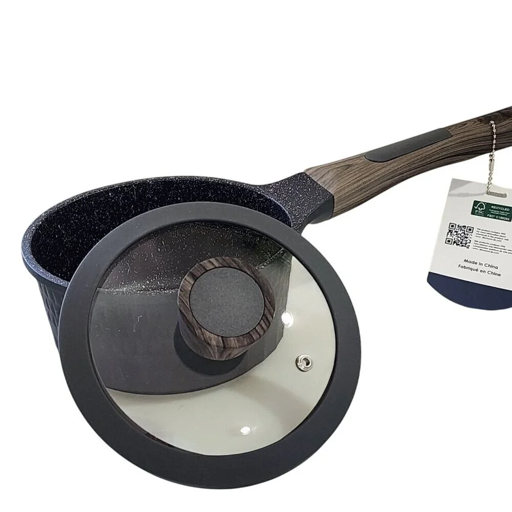 D&W Premium Cookware 7in Saucepan Casserole with Lid Charcoal Aluminum 1.9QT